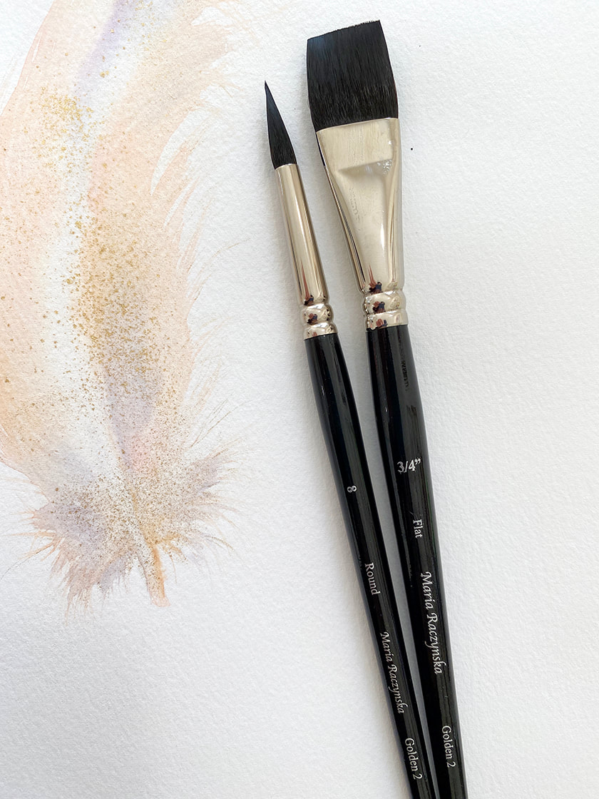 Watercolor brush set golden 2 round 8 and flat 3/4 squirrel synthetic